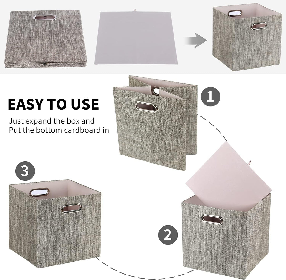 Collapsible Storage Bins,13×13 Foldable Storage Cube Boxes Fabric Drawer Fabric Storage Bins Vinyl Record Light Coffee, 4 Pack