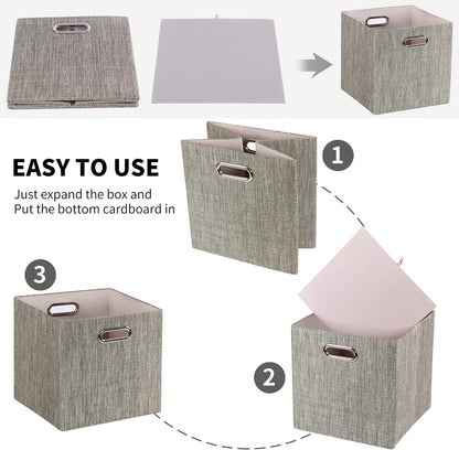 Collapsible Storage Bins,13×13 Foldable Storage Cube Boxes Fabric Drawer Fabric Storage Bins Vinyl Record Light Coffee, 4 Pack