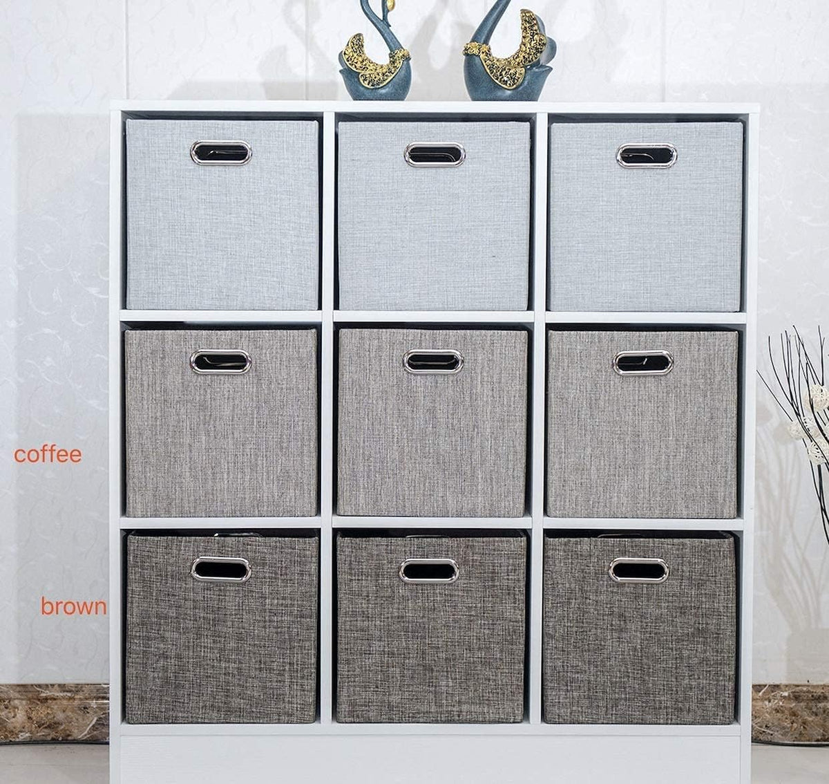 Collapsible Storage Bins,13×13 Foldable Storage Cube Boxes Fabric Drawer Fabric Storage Bins Vinyl Record Light Coffee, 4 Pack