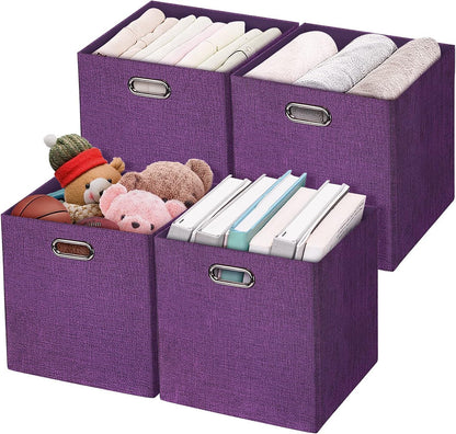 Collapsible Storage Bins,13×13 Foldable Storage Cube Boxes Fabric Drawer Fabric Storage Bins Vinyl Record Light Coffee, 4 Pack