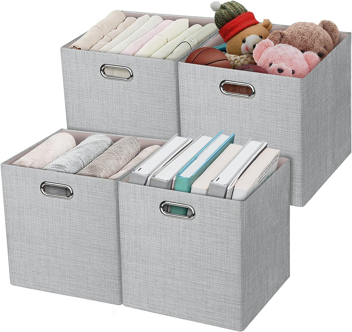 Collapsible Storage Bins,13×13 Foldable Storage Cube Boxes Fabric Drawer Fabric Storage Bins Vinyl Record Light Coffee, 4 Pack