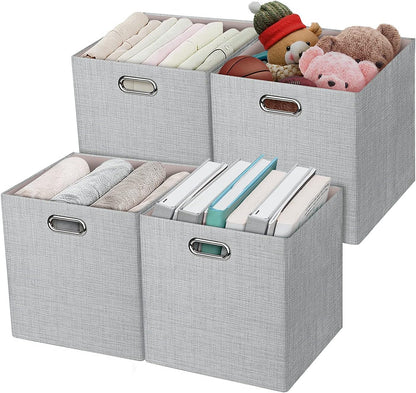 Collapsible Storage Bins,13×13 Foldable Storage Cube Boxes Fabric Drawer Fabric Storage Bins Vinyl Record Light Coffee, 4 Pack