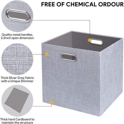 Collapsible Storage Bins,13×13 Foldable Storage Cube Boxes Fabric Drawer Fabric Storage Bins Vinyl Record Light Coffee, 4 Pack