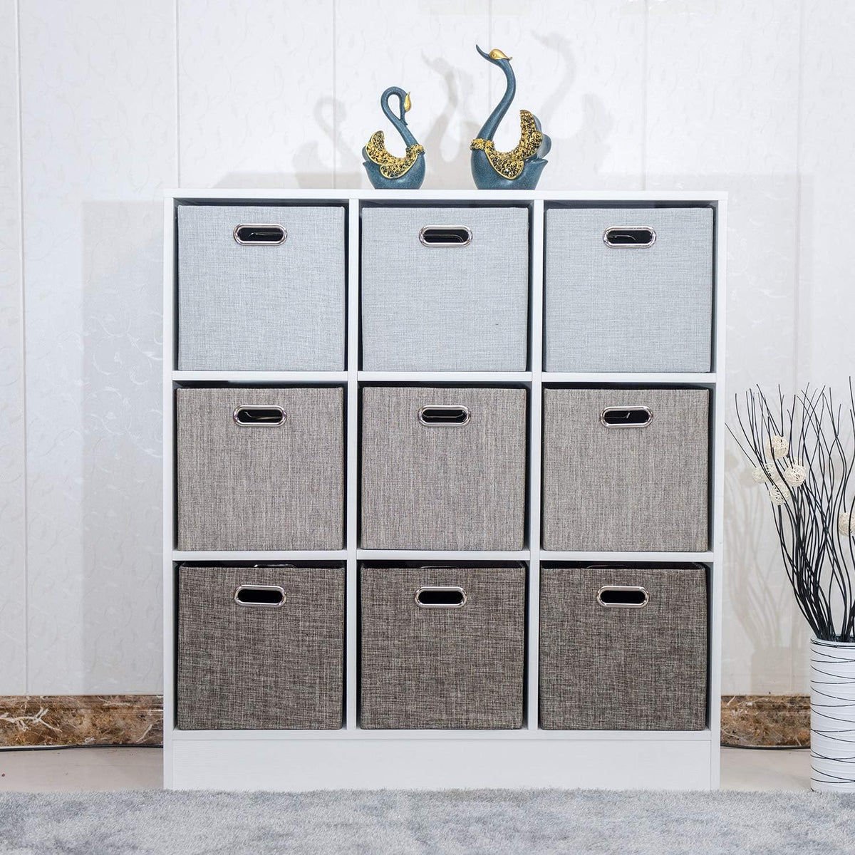 Collapsible Storage Bins,13×13 Foldable Storage Cube Boxes Fabric Drawer Fabric Storage Bins Vinyl Record Light Coffee, 4 Pack