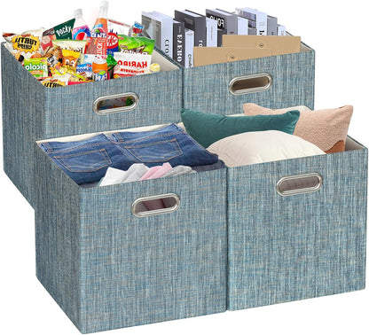 Collapsible Storage Bins,13×13 Foldable Storage Cube Boxes Fabric Drawer Fabric Storage Bins Vinyl Record Light Coffee, 4 Pack