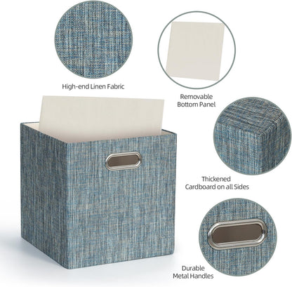 Collapsible Storage Bins,13×13 Foldable Storage Cube Boxes Fabric Drawer Fabric Storage Bins Vinyl Record Light Coffee, 4 Pack