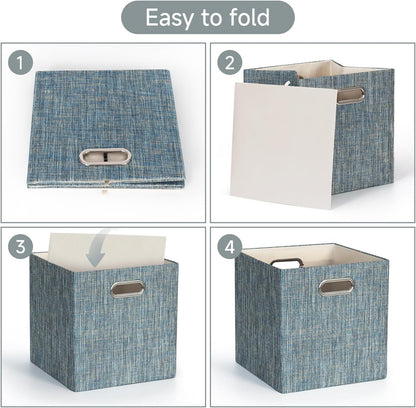 Collapsible Storage Bins,13×13 Foldable Storage Cube Boxes Fabric Drawer Fabric Storage Bins Vinyl Record Light Coffee, 4 Pack