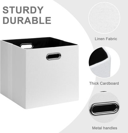 Collapsible Storage Bins,13×13 Foldable Storage Cube Boxes Fabric Drawer Fabric Storage Bins Vinyl Record Light Coffee, 4 Pack