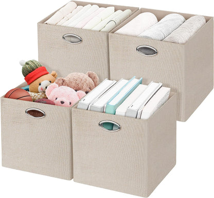 Collapsible Storage Bins,13×13 Foldable Storage Cube Boxes Fabric Drawer Fabric Storage Bins Vinyl Record Light Coffee, 4 Pack