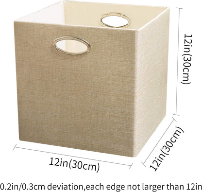 Collapsible Storage Bins,13×13 Foldable Storage Cube Boxes Fabric Drawer Fabric Storage Bins Vinyl Record Light Coffee, 4 Pack