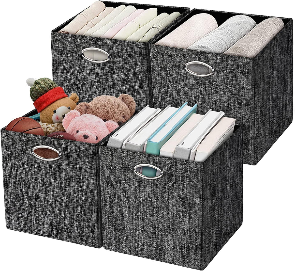 Collapsible Storage Bins,13×13 Foldable Storage Cube Boxes Fabric Drawer Fabric Storage Bins Vinyl Record Light Coffee, 4 Pack