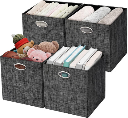 Collapsible Storage Bins,13×13 Foldable Storage Cube Boxes Fabric Drawer Fabric Storage Bins Vinyl Record Light Coffee, 4 Pack