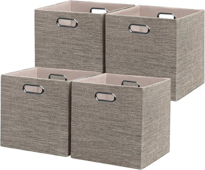 Collapsible Storage Bins,13×13 Foldable Storage Cube Boxes Fabric Drawer Fabric Storage Bins Vinyl Record Light Coffee, 4 Pack