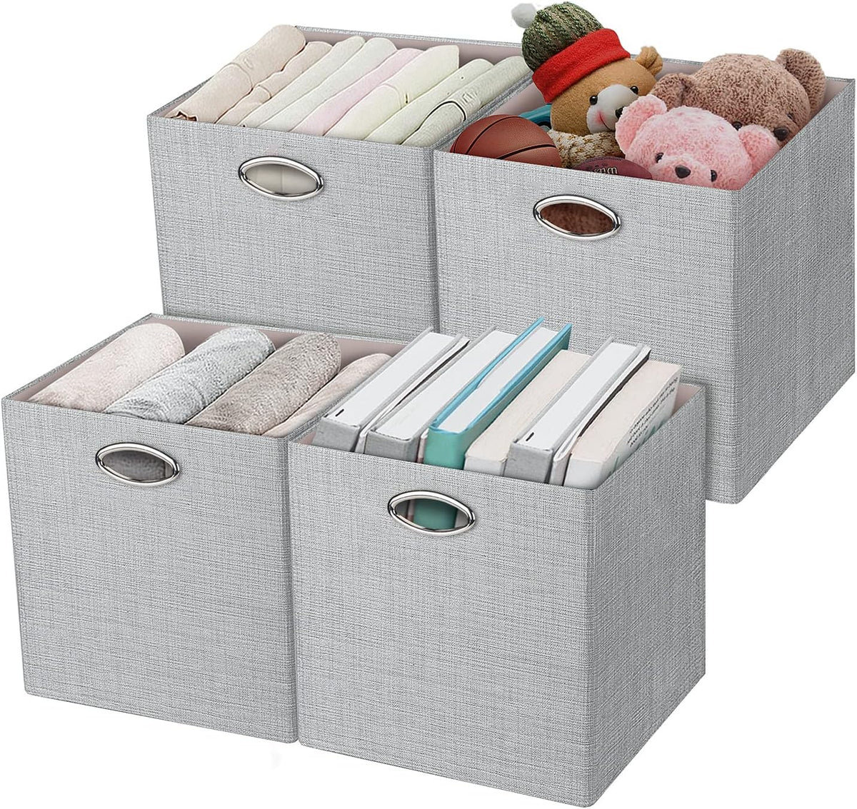 Collapsible Storage Bins,13×13 Foldable Storage Cube Boxes Fabric Drawer Fabric Storage Bins Vinyl Record Light Coffee, 4 Pack