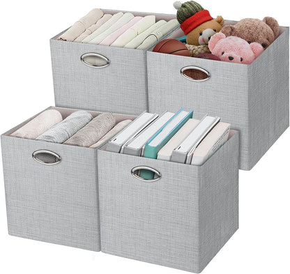 Collapsible Storage Bins,13×13 Foldable Storage Cube Boxes Fabric Drawer Fabric Storage Bins Vinyl Record Light Coffee, 4 Pack