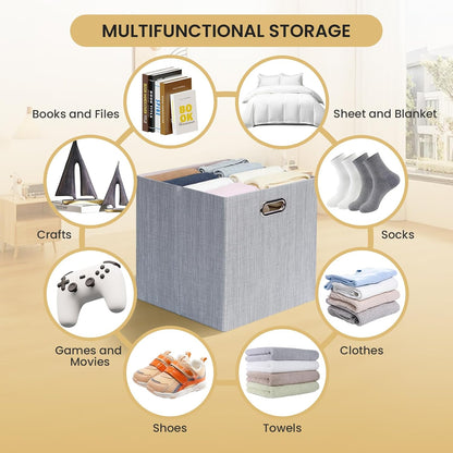 Collapsible Storage Bins,13×13 Foldable Storage Cube Boxes Fabric Drawer Fabric Storage Bins Vinyl Record Light Coffee, 4 Pack