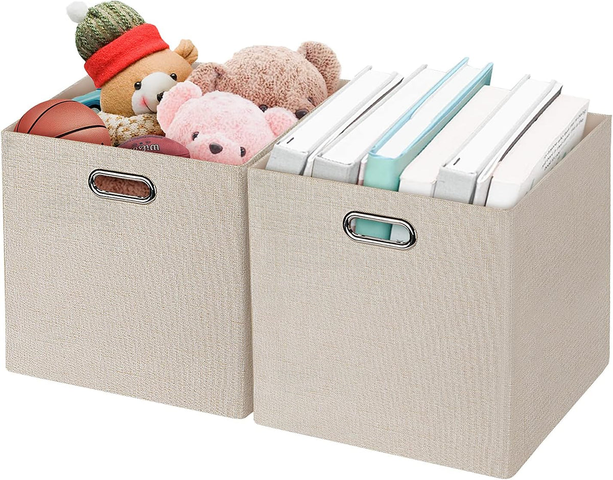 Collapsible Storage Bins,13×13 Foldable Storage Cube Boxes Fabric Drawer Fabric Storage Bins Vinyl Record Light Coffee, 4 Pack
