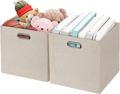 Collapsible Storage Bins,13×13 Foldable Storage Cube Boxes Fabric Drawer Fabric Storage Bins Vinyl Record Light Coffee, 4 Pack