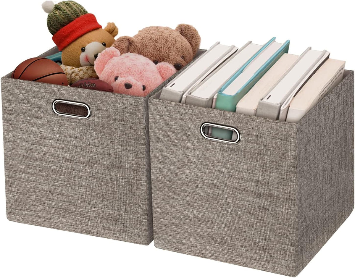 Collapsible Storage Bins,13×13 Foldable Storage Cube Boxes Fabric Drawer Fabric Storage Bins Vinyl Record Light Coffee, 4 Pack