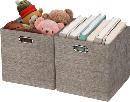 Collapsible Storage Bins,13×13 Foldable Storage Cube Boxes Fabric Drawer Fabric Storage Bins Vinyl Record Light Coffee, 4 Pack