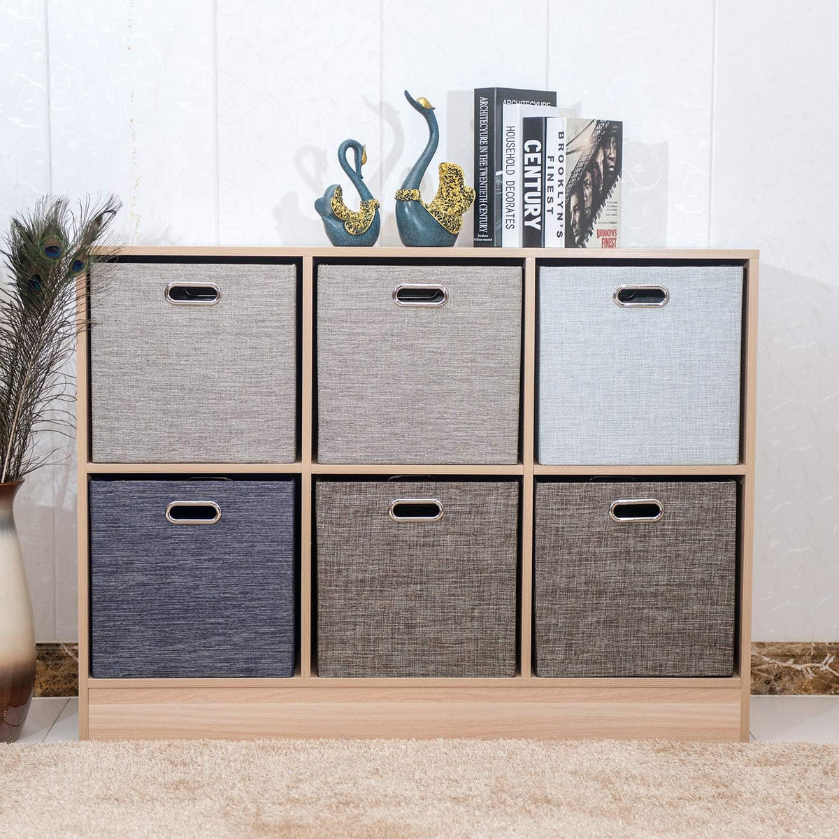 Collapsible Storage Bins,13×13 Foldable Storage Cube Boxes Fabric Drawer Fabric Storage Bins Vinyl Record Light Coffee, 4 Pack