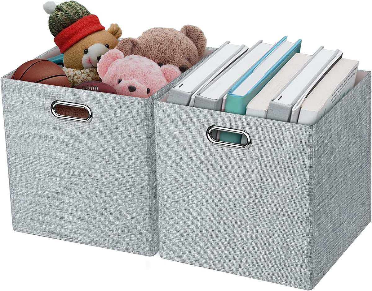 Collapsible Storage Bins,13×13 Foldable Storage Cube Boxes Fabric Drawer Fabric Storage Bins Vinyl Record Light Coffee, 4 Pack