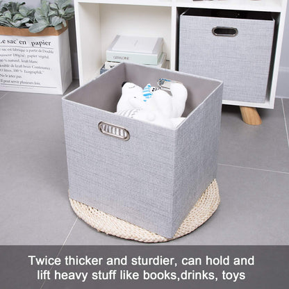 Collapsible Storage Bins,13×13 Foldable Storage Cube Boxes Fabric Drawer Fabric Storage Bins Vinyl Record Light Coffee, 4 Pack