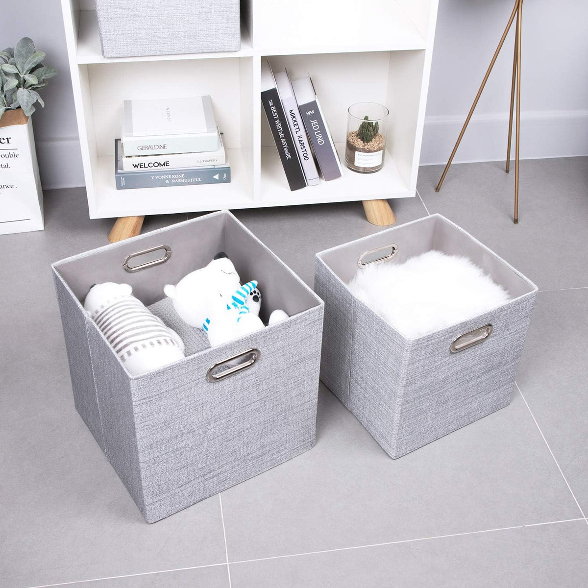 Collapsible Storage Bins,13×13 Foldable Storage Cube Boxes Fabric Drawer Fabric Storage Bins Vinyl Record Light Coffee, 4 Pack