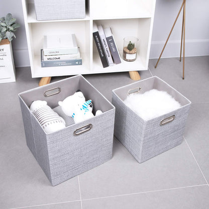 Collapsible Storage Bins,13×13 Foldable Storage Cube Boxes Fabric Drawer Fabric Storage Bins Vinyl Record Light Coffee, 4 Pack