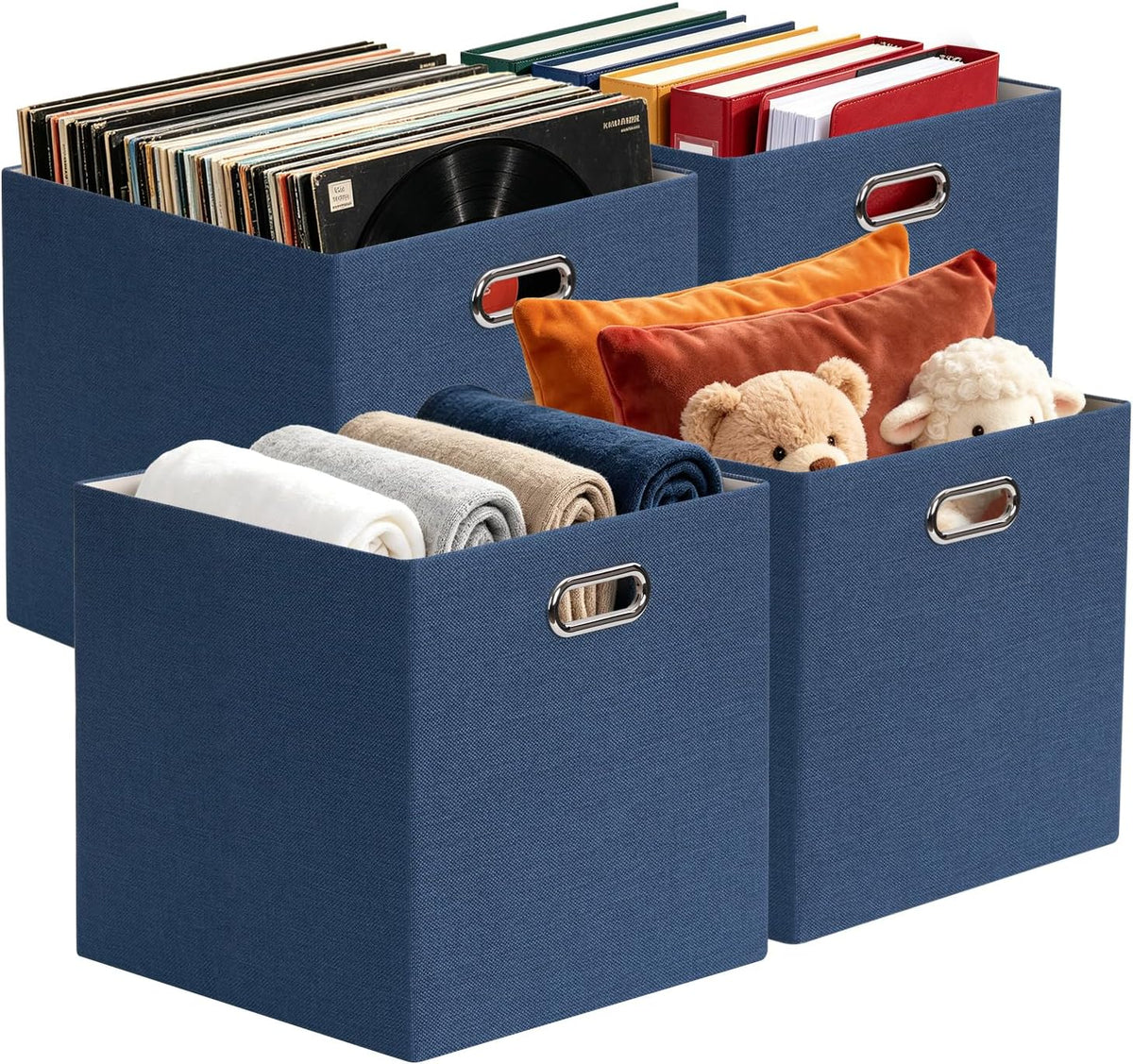 Collapsible Storage Bins,13×13 Foldable Storage Cube Boxes Fabric Drawer Fabric Storage Bins Vinyl Record Light Coffee, 4 Pack