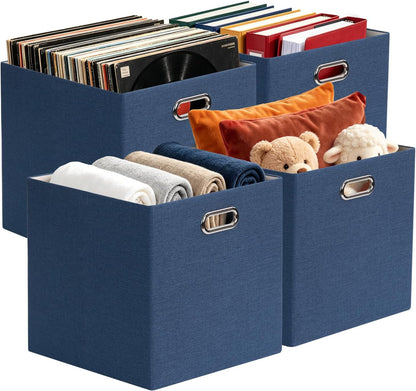 Collapsible Storage Bins,13×13 Foldable Storage Cube Boxes Fabric Drawer Fabric Storage Bins Vinyl Record Light Coffee, 4 Pack