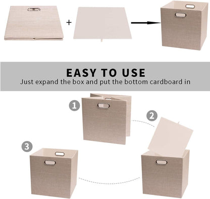 Collapsible Storage Bins,13×13 Foldable Storage Cube Boxes Fabric Drawer Fabric Storage Bins Vinyl Record Light Coffee, 4 Pack