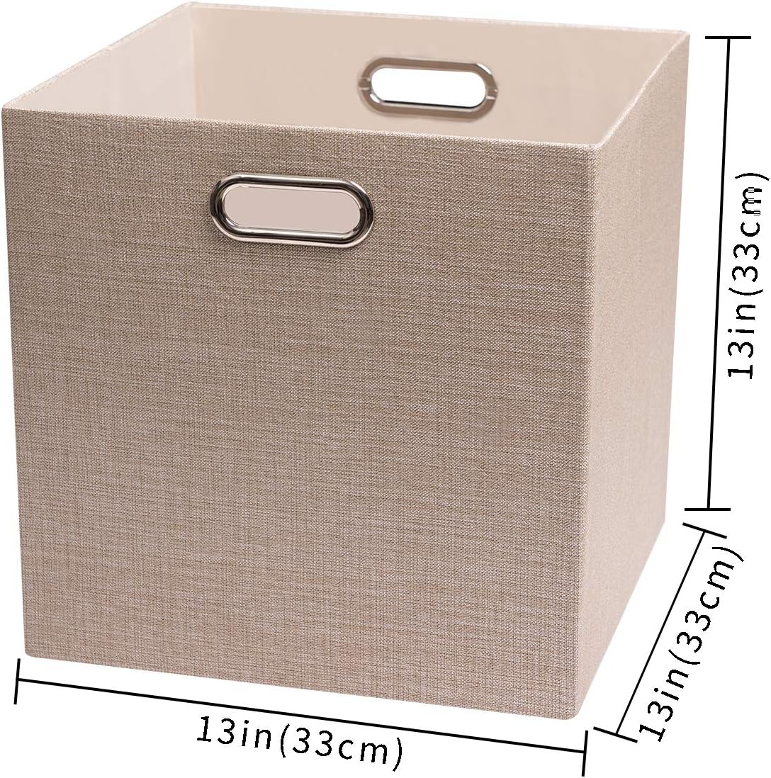 Collapsible Storage Bins,13×13 Foldable Storage Cube Boxes Fabric Drawer Fabric Storage Bins Vinyl Record Light Coffee, 4 Pack