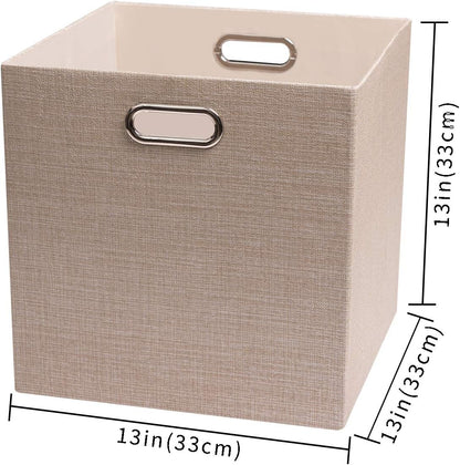 Collapsible Storage Bins,13×13 Foldable Storage Cube Boxes Fabric Drawer Fabric Storage Bins Vinyl Record Light Coffee, 4 Pack