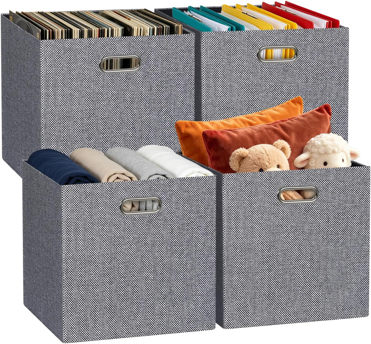 Collapsible Storage Bins,13×13 Foldable Storage Cube Boxes Fabric Drawer Fabric Storage Bins Vinyl Record Light Coffee, 4 Pack