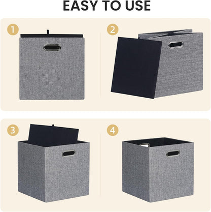 Collapsible Storage Bins,13×13 Foldable Storage Cube Boxes Fabric Drawer Fabric Storage Bins Vinyl Record Light Coffee, 4 Pack