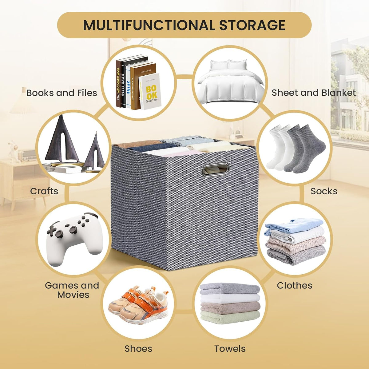 Collapsible Storage Bins,13×13 Foldable Storage Cube Boxes Fabric Drawer Fabric Storage Bins Vinyl Record Light Coffee, 4 Pack
