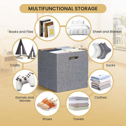 Collapsible Storage Bins,13×13 Foldable Storage Cube Boxes Fabric Drawer Fabric Storage Bins Vinyl Record Light Coffee, 4 Pack