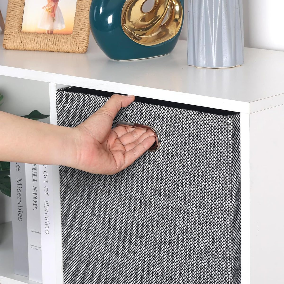 Collapsible Storage Bins,13×13 Foldable Storage Cube Boxes Fabric Drawer Fabric Storage Bins Vinyl Record Light Coffee, 4 Pack