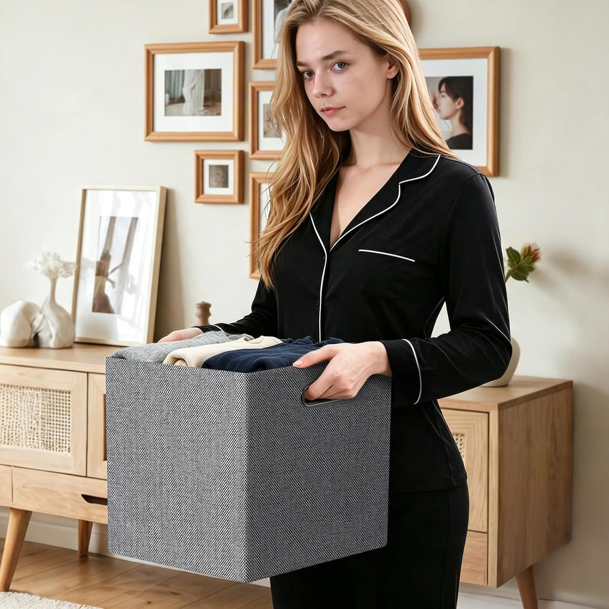 Collapsible Storage Bins,13×13 Foldable Storage Cube Boxes Fabric Drawer Fabric Storage Bins Vinyl Record Light Coffee, 4 Pack