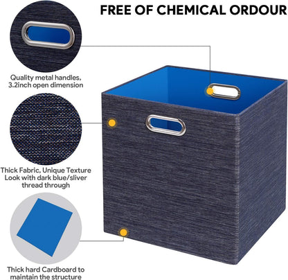 Collapsible Storage Bins,13×13 Foldable Storage Cube Boxes Fabric Drawer Fabric Storage Bins Vinyl Record Light Coffee, 4 Pack
