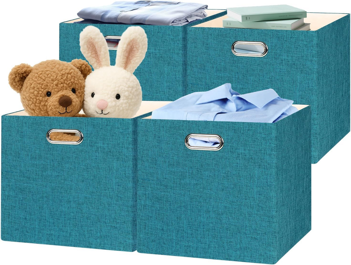 Collapsible Storage Bins,13×13 Foldable Storage Cube Boxes Fabric Drawer Fabric Storage Bins Vinyl Record Light Coffee, 4 Pack
