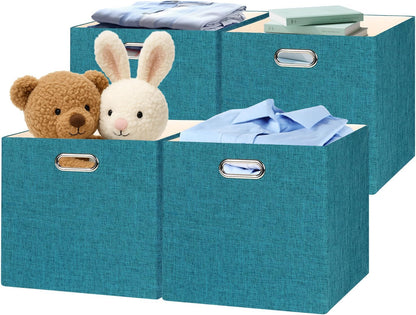Collapsible Storage Bins,13×13 Foldable Storage Cube Boxes Fabric Drawer Fabric Storage Bins Vinyl Record Light Coffee, 4 Pack