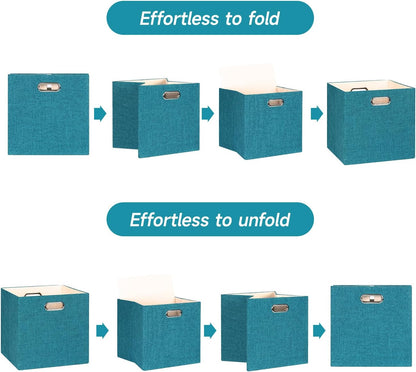 Collapsible Storage Bins,13×13 Foldable Storage Cube Boxes Fabric Drawer Fabric Storage Bins Vinyl Record Light Coffee, 4 Pack
