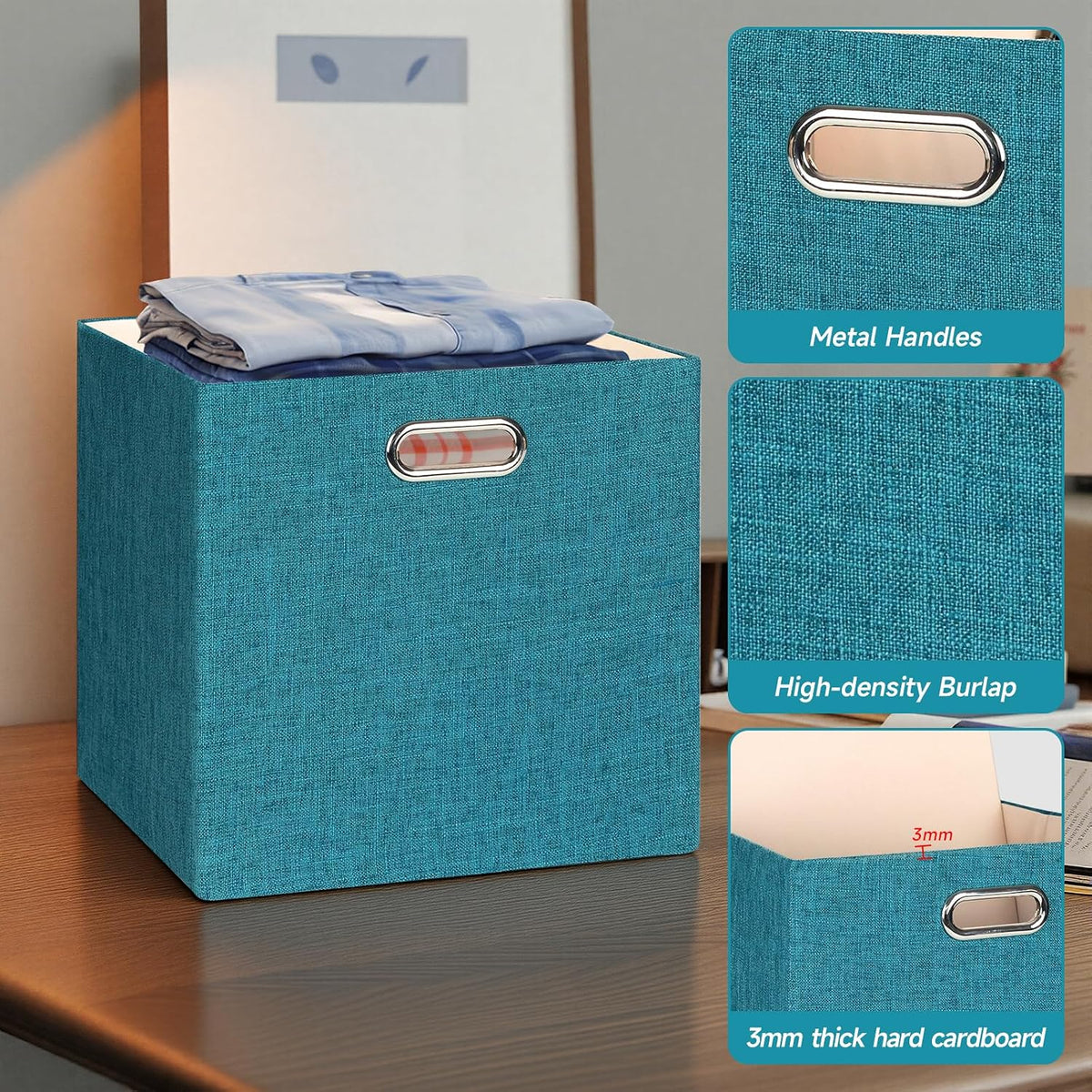 Collapsible Storage Bins,13×13 Foldable Storage Cube Boxes Fabric Drawer Fabric Storage Bins Vinyl Record Light Coffee, 4 Pack