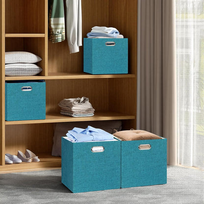 Collapsible Storage Bins,13×13 Foldable Storage Cube Boxes Fabric Drawer Fabric Storage Bins Vinyl Record Light Coffee, 4 Pack