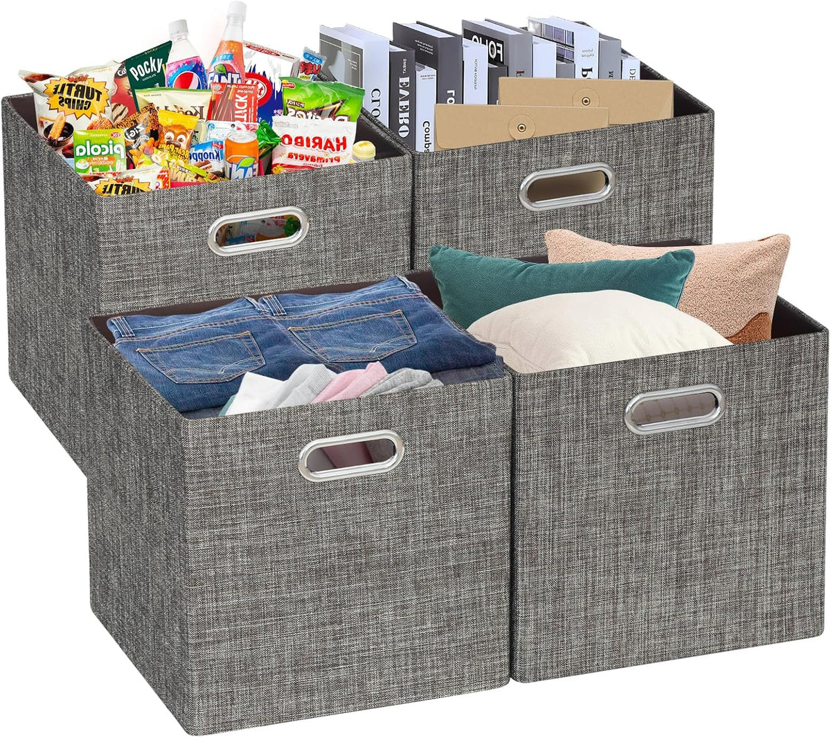 Collapsible Storage Bins,13×13 Foldable Storage Cube Boxes Fabric Drawer Fabric Storage Bins Vinyl Record Light Coffee, 4 Pack