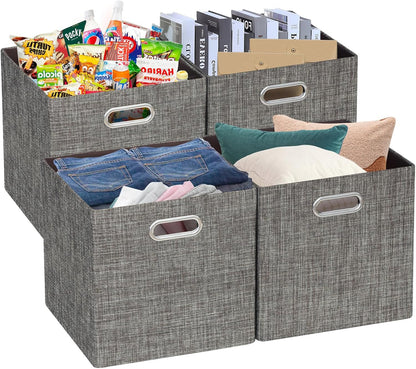 Collapsible Storage Bins,13×13 Foldable Storage Cube Boxes Fabric Drawer Fabric Storage Bins Vinyl Record Light Coffee, 4 Pack
