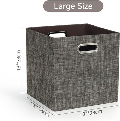 Collapsible Storage Bins,13×13 Foldable Storage Cube Boxes Fabric Drawer Fabric Storage Bins Vinyl Record Light Coffee, 4 Pack
