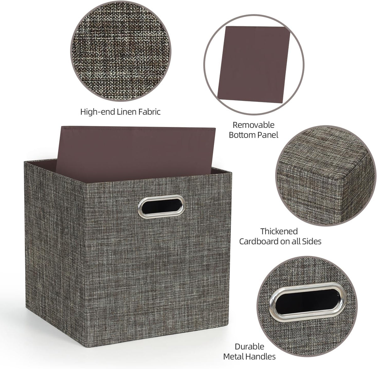 Collapsible Storage Bins,13×13 Foldable Storage Cube Boxes Fabric Drawer Fabric Storage Bins Vinyl Record Light Coffee, 4 Pack